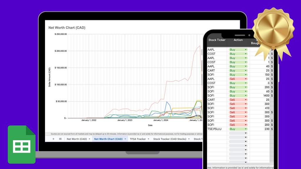 🇨🇦 - All In One 2026 Finance Tracker (Net Worth, TFSA, Stocks, Shared Expenses, and Budget Template)