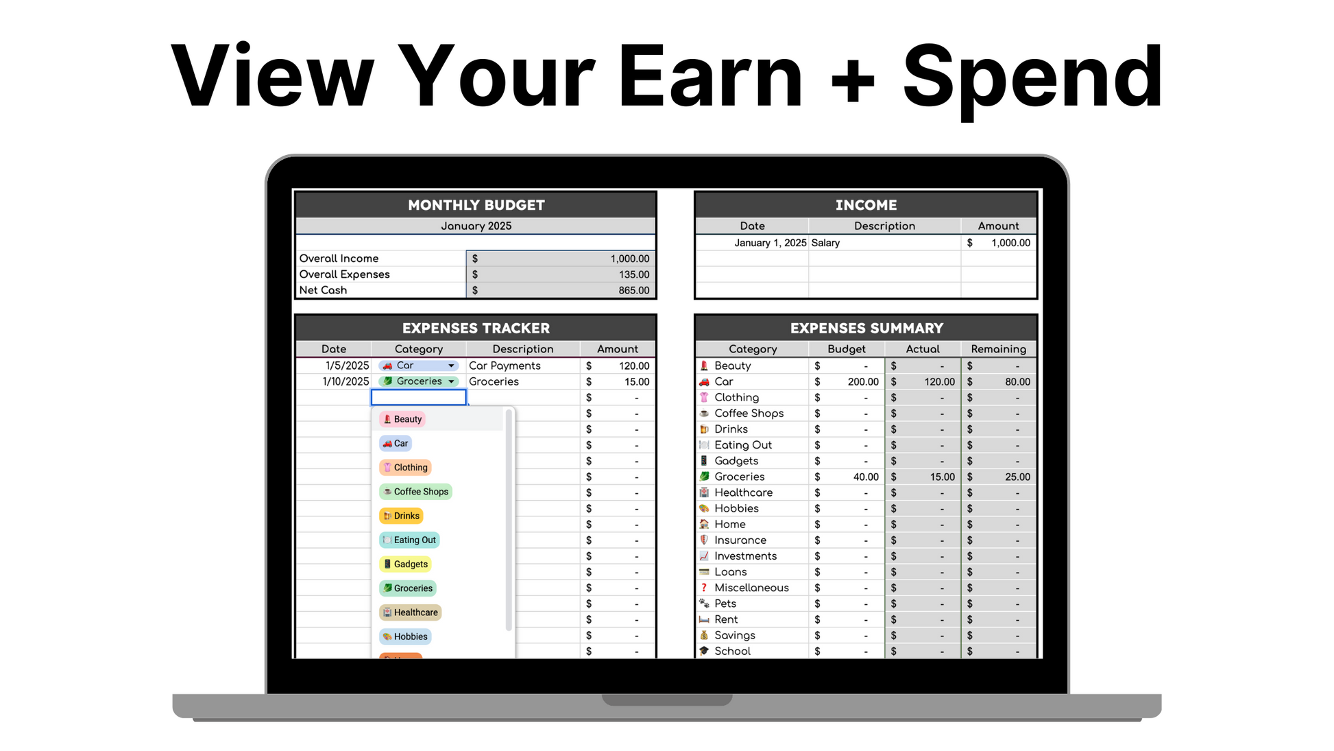 2026 Expenses + Budget Template