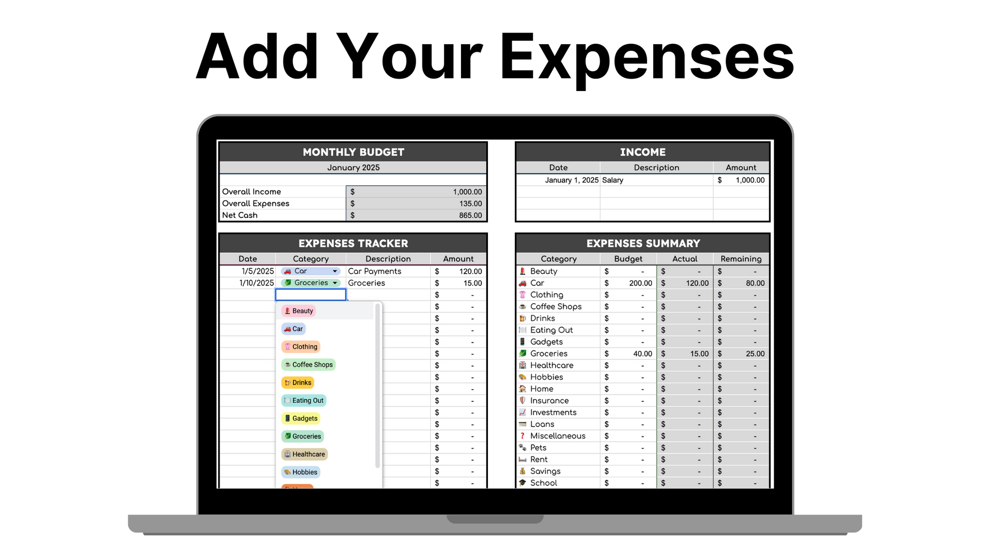 2026 Expenses + Budget Template